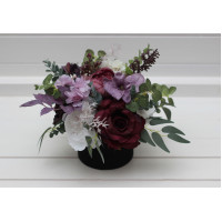 Deep purple, lilac and white  centerpiece. Table decor. Wedding flowers in box. 5430