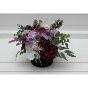 Deep purple, lilac and white  centerpiece. Table decor. Wedding flowers in box. 5430