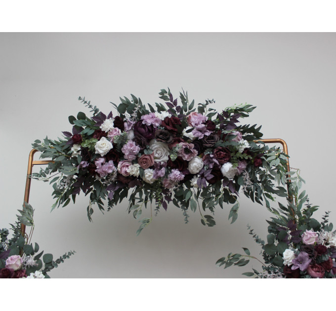 Deep Purple, Lilac & White Flower Arch – Faux Floral Arrangement for Wedding Arbor