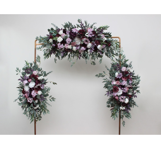 Deep Purple, Lilac & White Flower Arch – Faux Floral Arrangement for Wedding Arbor
