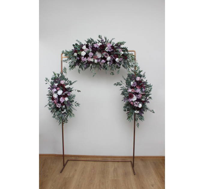 Deep Purple, Lilac & White Flower Arch – Faux Floral Arrangement for Wedding Arbor