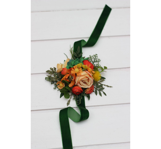 Orange & Green Wedding Boutonnieres and Corsage – Faux Floral Accessories