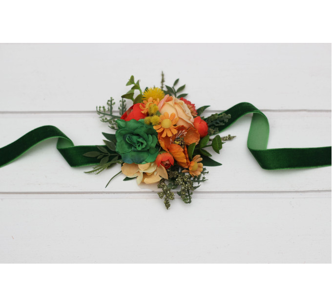 Orange & Green Wedding Boutonnieres and Corsage – Faux Floral Accessories