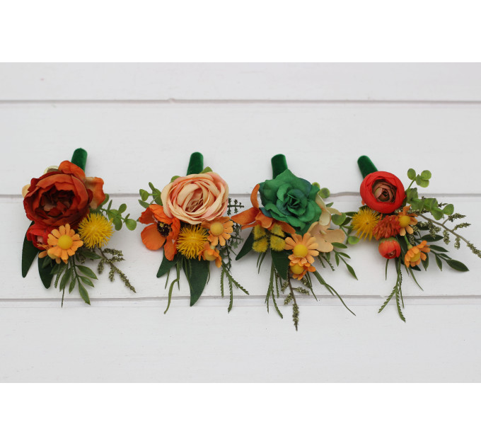Orange & Green Wedding Boutonnieres and Corsage – Faux Floral Accessories