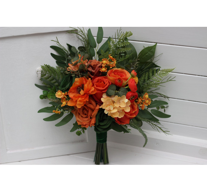 Orange & Green Wedding Bouquets | Faux Bridal & Bridesmaid Flowers