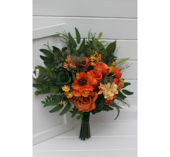 Orange & Green Wedding Bouquets | Faux Bridal & Bridesmaid Flowers