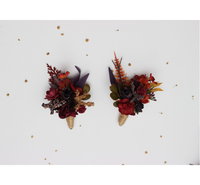 Purple, Rust & Burgundy Wedding Boutonnieres – Faux Floral Accessories
