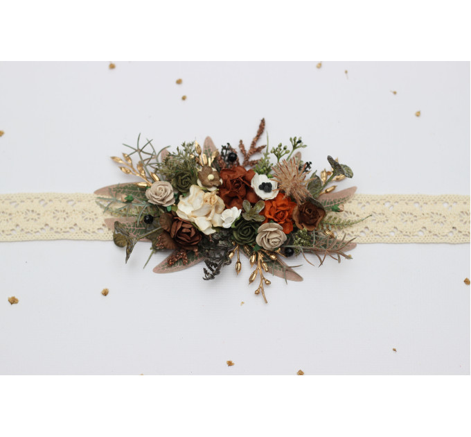 Vintage Rustic Flower Belt – Earthy Faux Floral Bridal Sash