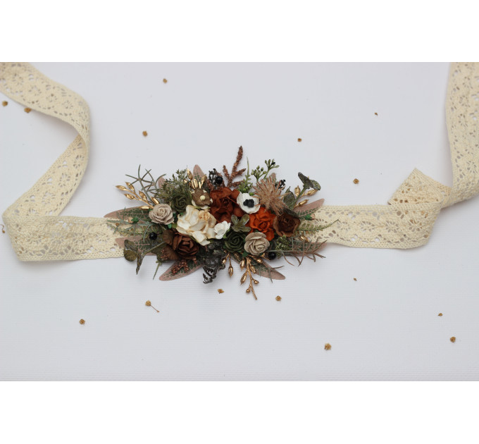 Vintage Rustic Flower Belt – Earthy Faux Floral Bridal Sash