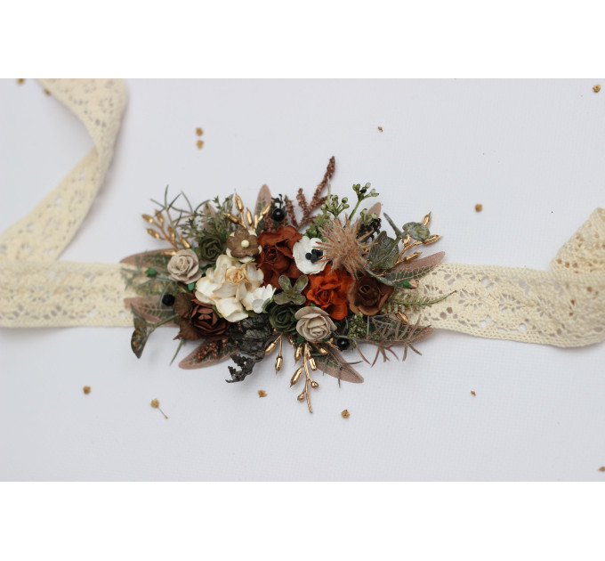 Vintage Rustic Flower Belt – Earthy Faux Floral Bridal Sash