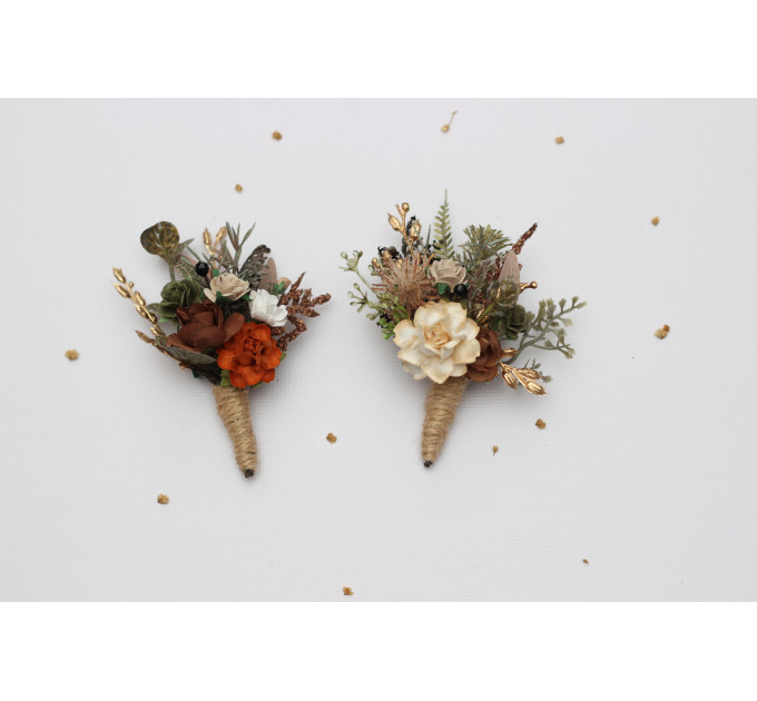 Vintage Rustic Wedding Boutonnieres – Earthy Faux Floral Accessories for Groom