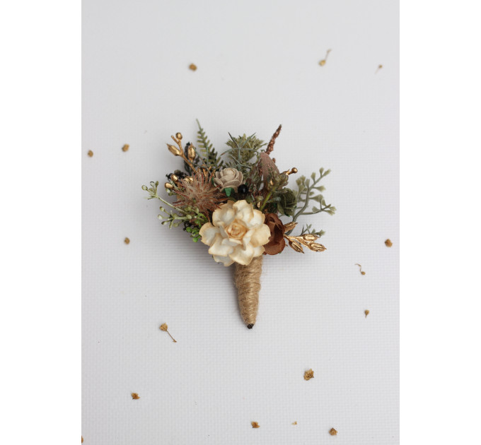 Vintage Rustic Wedding Boutonnieres – Earthy Faux Floral Accessories for Groom