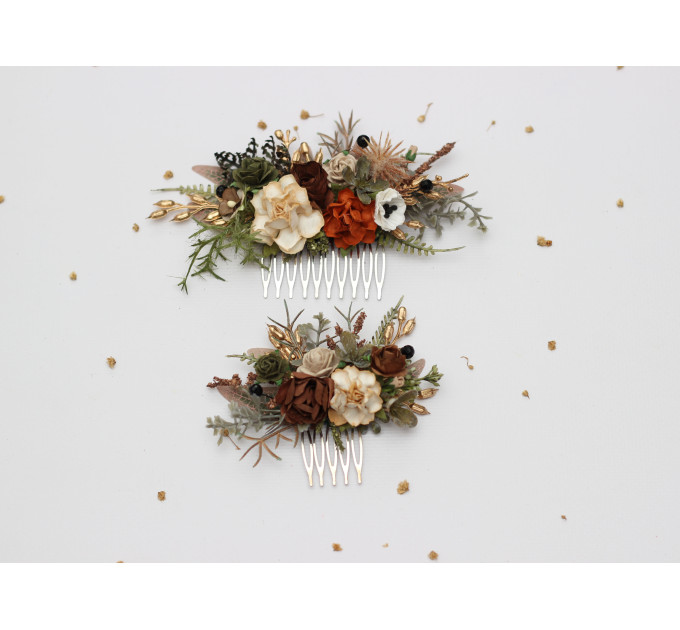 Vintage Rustic Flower Combs – Earthy Faux Floral Wedding Hair Accessories