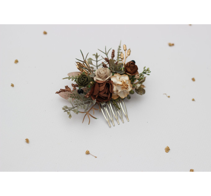 Vintage Rustic Flower Combs – Earthy Faux Floral Wedding Hair Accessories