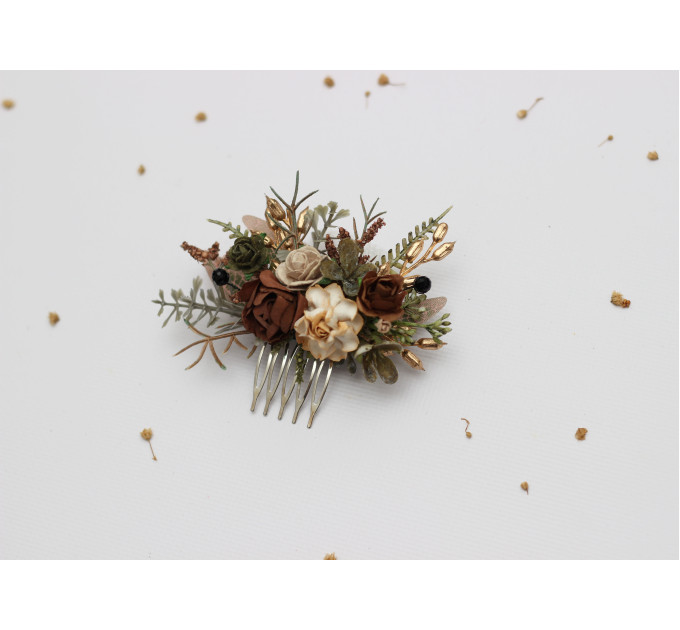 Vintage Rustic Flower Combs – Earthy Faux Floral Wedding Hair Accessories