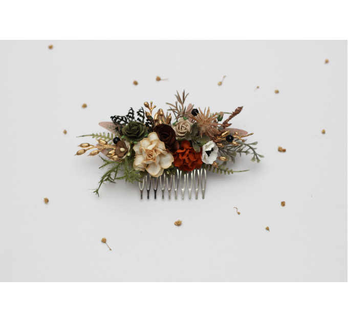 Vintage Rustic Flower Combs – Earthy Faux Floral Wedding Hair Accessories