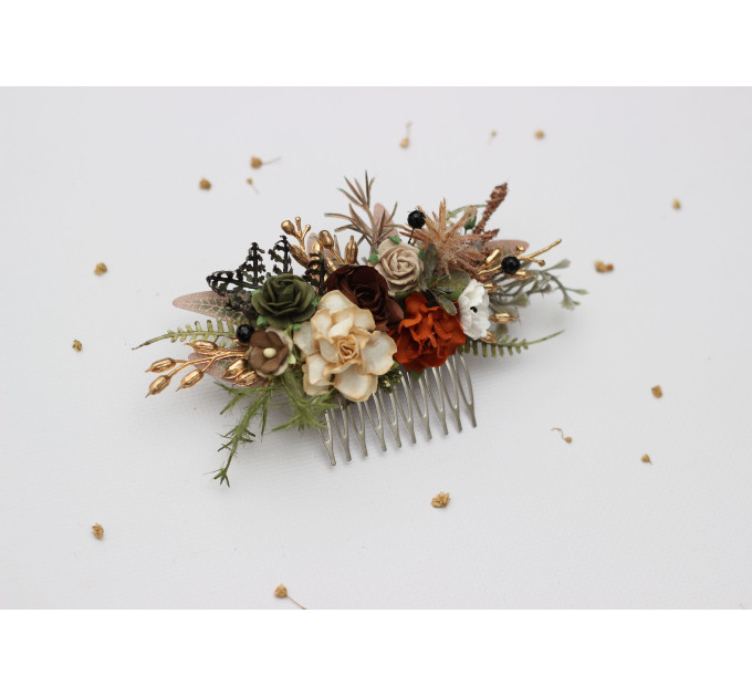 Vintage Rustic Flower Combs – Earthy Faux Floral Wedding Hair Accessories