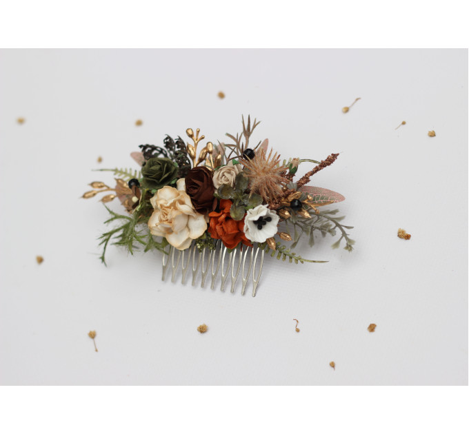 Vintage Rustic Flower Combs – Earthy Faux Floral Wedding Hair Accessories