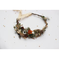 Vintage Rustic Flower Crown – Earthy Faux Floral Bridal Hair Wreath