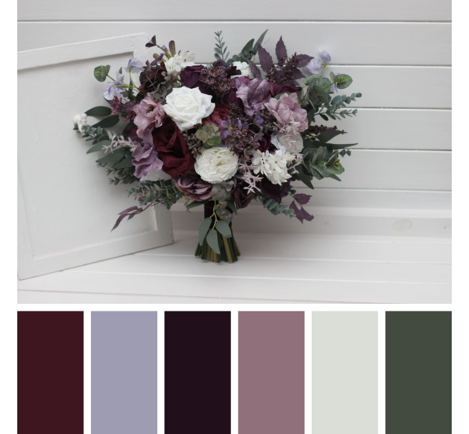 Deep Purple, Lilac & White Bouquets – Boho Faux Wedding Flowers