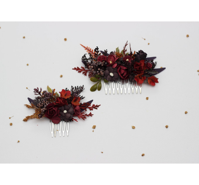 Burgundy, Purple & Rust Flower Combs – Faux Floral Wedding Hair Accessories
