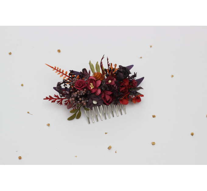 Burgundy, Purple & Rust Flower Combs – Faux Floral Wedding Hair Accessories