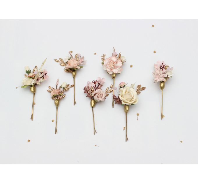 Blush Pink, Cream & Gold Hair Pins – Set of 7 Vintage Boho Wedding Accessories
