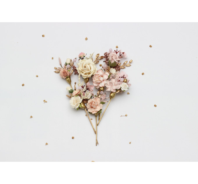Blush Pink, Cream & Gold Hair Pins – Set of 7 Vintage Boho Wedding Accessories