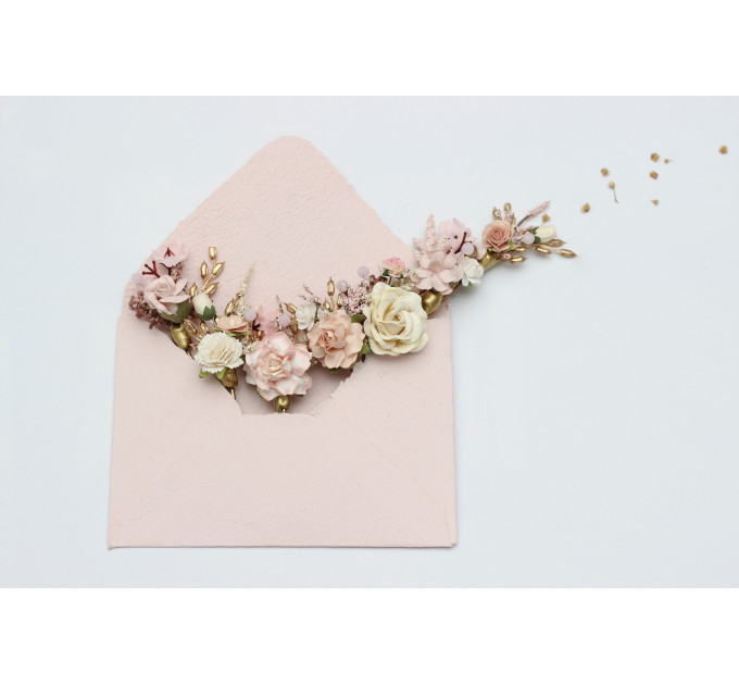 Blush Pink, Cream & Gold Hair Pins – Set of 7 Vintage Boho Wedding Accessories