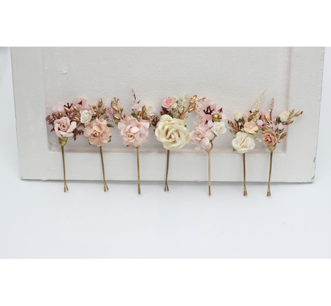 Blush Pink, Cream & Gold Hair Pins – Set of 7 Vintage Boho Wedding Accessories