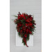 Winter Cascading Bridal Bouquet – Red Flowers & Pine Branches Faux Arrangement