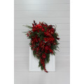 Winter Cascading Bridal Bouquet – Red Flowers & Pine Branches Faux Arrangement