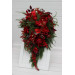 Winter Cascading Bridal Bouquet – Red Flowers & Pine Branches Faux Arrangement