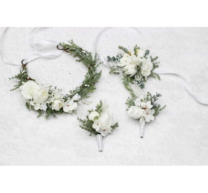White Winter Wedding Corsage – Elegant Faux Floral Bracelet