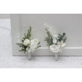 White Winter Wedding Boutonnieres – Elegant Faux Floral Accessories