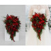 Winter Cascading Bridal Bouquet – Red Flowers & Pine Branches Faux Arrangement