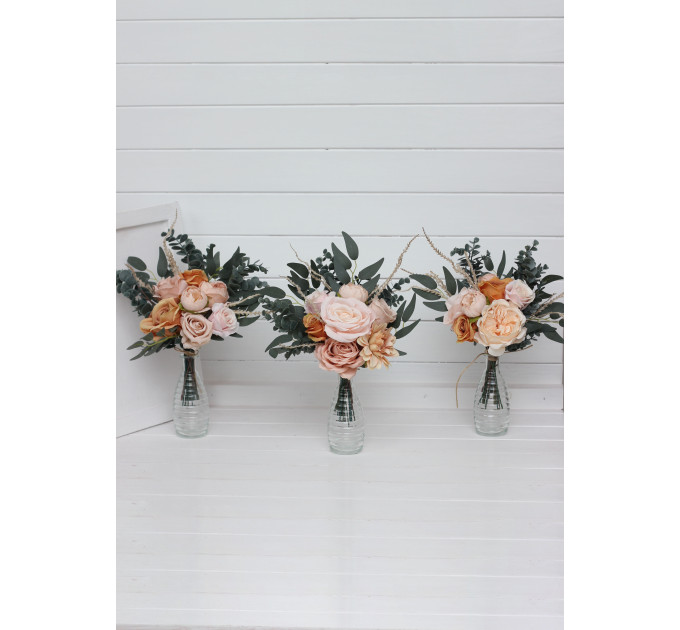 Orange & Blush Pink Table Flowers – Mini Faux Bouquets for DIY Wedding Decor