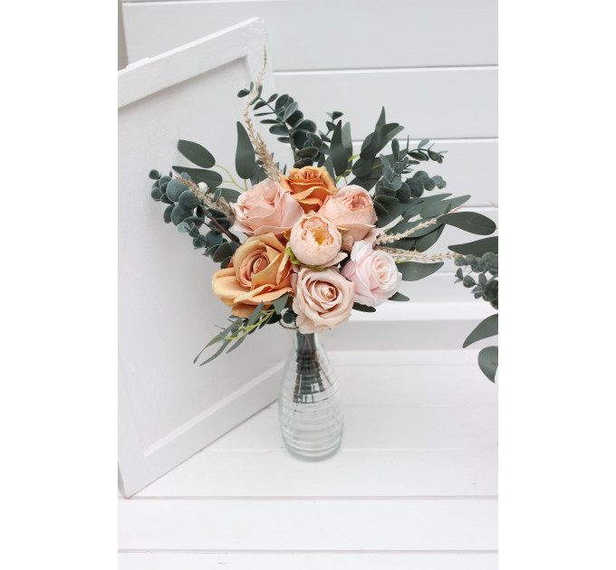 Orange & Blush Pink Table Flowers – Mini Faux Bouquets for DIY Wedding Decor