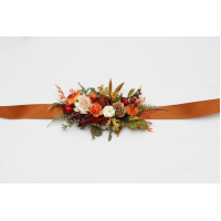 Rust brown red orange ivory belt with berries. Wedding floral sash.  5437