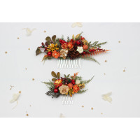 Flower combs in rust brown red orange ivory  colors with berries. Wedding accessories for hair. Bridal flower 21587. 5437