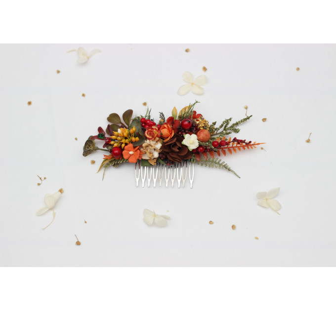 Rust, Brown, Red & Ivory Flower Combs with Berries – Fall Wedding Hair Accessories
