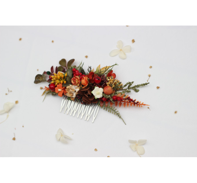 Rust, Brown, Red & Ivory Flower Combs with Berries – Fall Wedding Hair Accessories