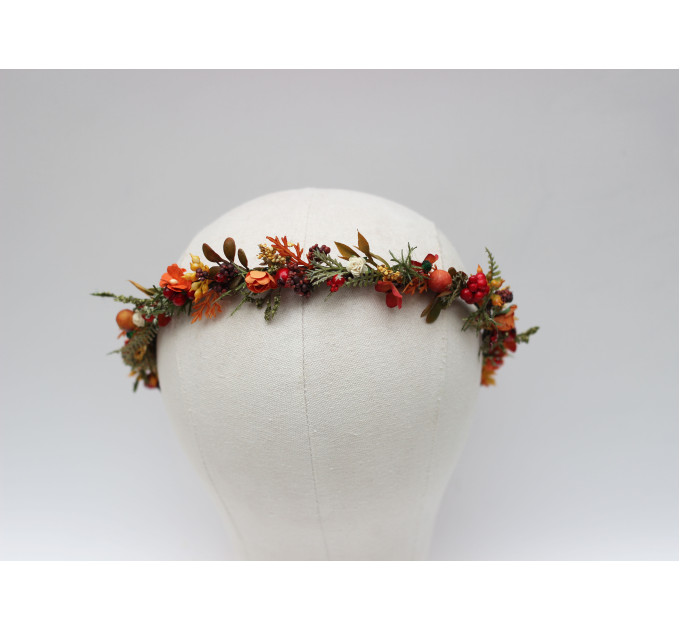 Rust, Brown, Red & Ivory Flower Crown with Berries – Autumn Wedding Hair Wreath