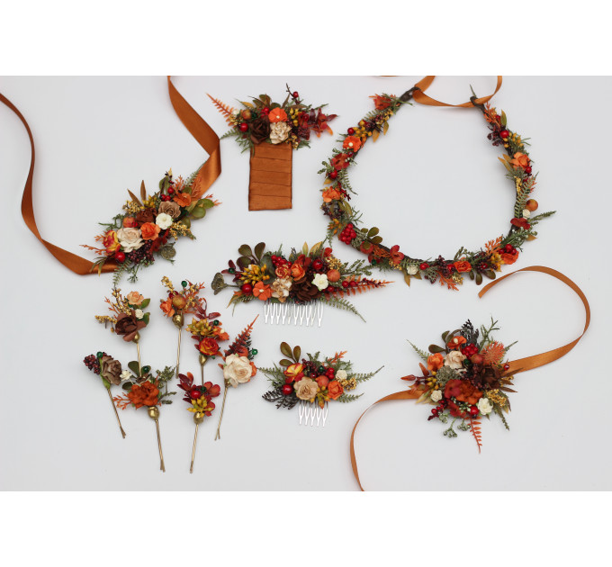 Rust, Brown, Red & Ivory Flower Belt with Berries – Fall Wedding Floral Sash