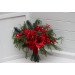 Winter Cascading Bridal Bouquet – Red Flowers & Pine Branches Faux Arrangement