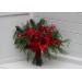Winter Cascading Bridal Bouquet – Red Flowers & Pine Branches Faux Arrangement