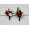 Red & White Winter Wedding Boutonnieres – Elegant Faux Floral Accessories