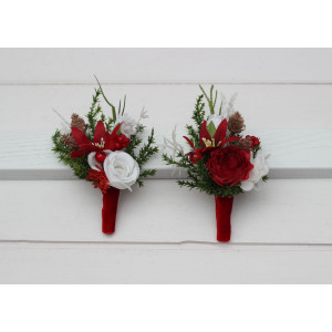 Red and white boutonnieres for a winter wedding. 5440