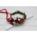 Red & White Flower Crown – Winter Faux Floral Headband for Wedding