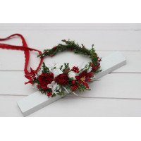 Red and white flower crown for winter event. Flower girl headband.  5440